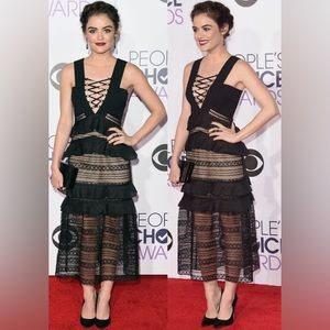 Self-Portrait Black Lace-Up Flounce Column Dress NWT